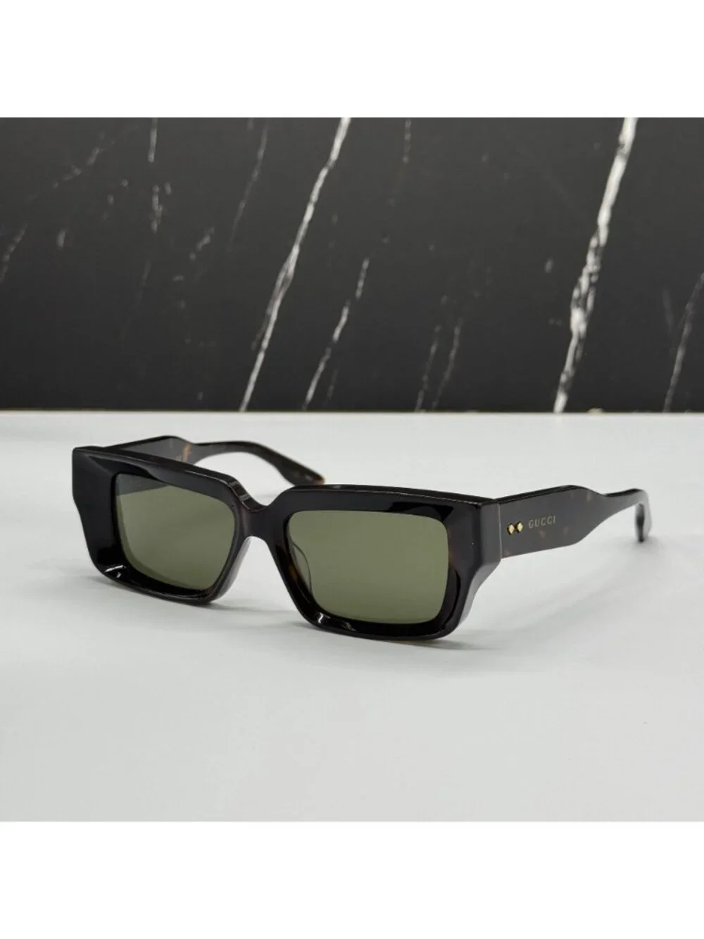 New Gucci GG1529S 002 Square Havana Green Unisex Sunglasses
